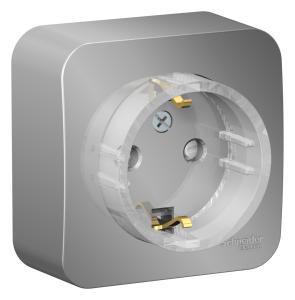 Розетка 1-м 16А О/У З/К со шторками с кольцом изолирующая пластина Алюминий Blanca