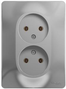 Розетка 2-м 16А С/У в сборе с рамкой Алюминий Glossa