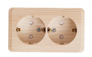 Розетка 2-м 16А О/У З/К со шторками Сосна Etude