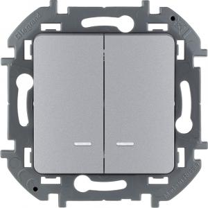 Выключатель двухклавишный с подсветкой/индикацией 10 AX - 250 В Алюминий Legrand INSPIRIA
