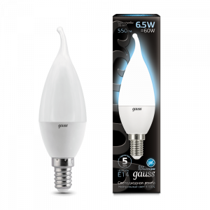 Лампа светодиодная Gauss свеча на ветру Candle tailed E14 6.5W 4100K 1/10/50