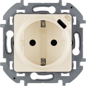 Розетка 2К+З немецкий стандарт 16А 250В со встроенным зарядным устройством USB C 1.5А 5В Слоновая кость Legrand INSPIRIA