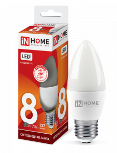 Лампа светодиодная LED-СВЕЧА-VC 8Вт 230В Е27 6500К 760Лм IN HOME