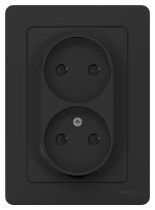 Розетка 2-м 16А С/У со шторками Антрацит Blanca