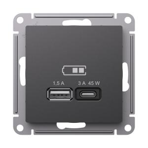 Розетка USB А+С (А7,5Вт+С45Вт) С/У поддерживает современные протоколы быстрой зарядки QC, PD Базальт AtlasDesign