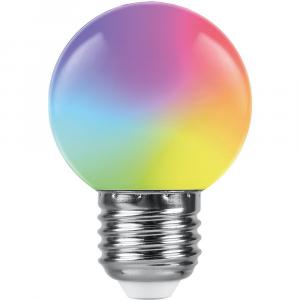 Лампа светодиодная 1W Е27 G45  RGB LB-37 матовый быстрая сменая цвета Feron