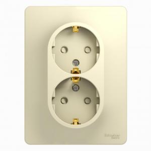 Розетка 2-м 16А С/У З/К со шторками в сборе с рамкой Бежевый Glossa