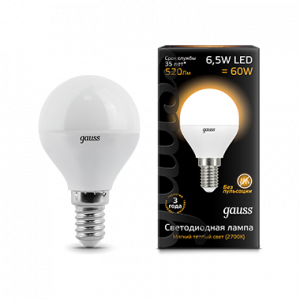 Лампа светодиодная Gauss Globe E14 6.5W 3000K