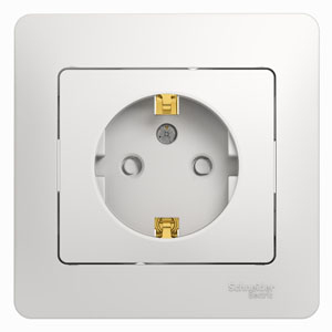 Розетка 1-м 16А С/У З/К со шторками в сборе с рамкой Белый Glossa