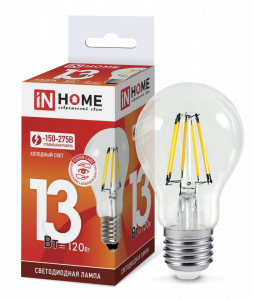 Лампа светодиодная LED-A60-deco 13Вт 230В Е27 6500К 1370Лм прозрачная IN HOME