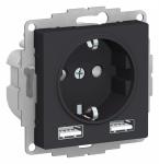 Розетка 1-м 16А С/У З/К со шторками+USB A+А 5В 2,4А Карбон AtlasDesign