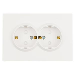 Розетка 2-м 16А С/У З/К со шторками Белый фарфор Эмили