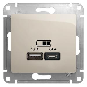 Розетка USB А+С 5В 2,4А С/У Молочный Glossa
