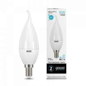 Лампа светодиодная Gauss Elementary Candle Tailed 6W E14 4100K 1/10/50