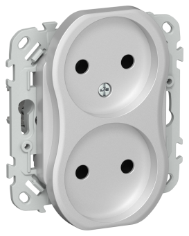 Розетка 2-м 10А С/У Алюминий FLITE