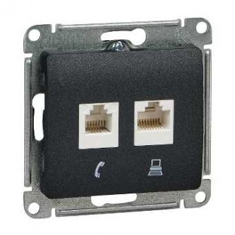 Розетка RJ11+RJ45 кат.5Е С/У Антрацит Glossa